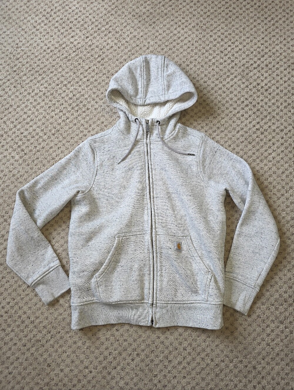 Carhartt Light Heather Gray Full-Zip Sherpa Lined Hooded Sweatshirt